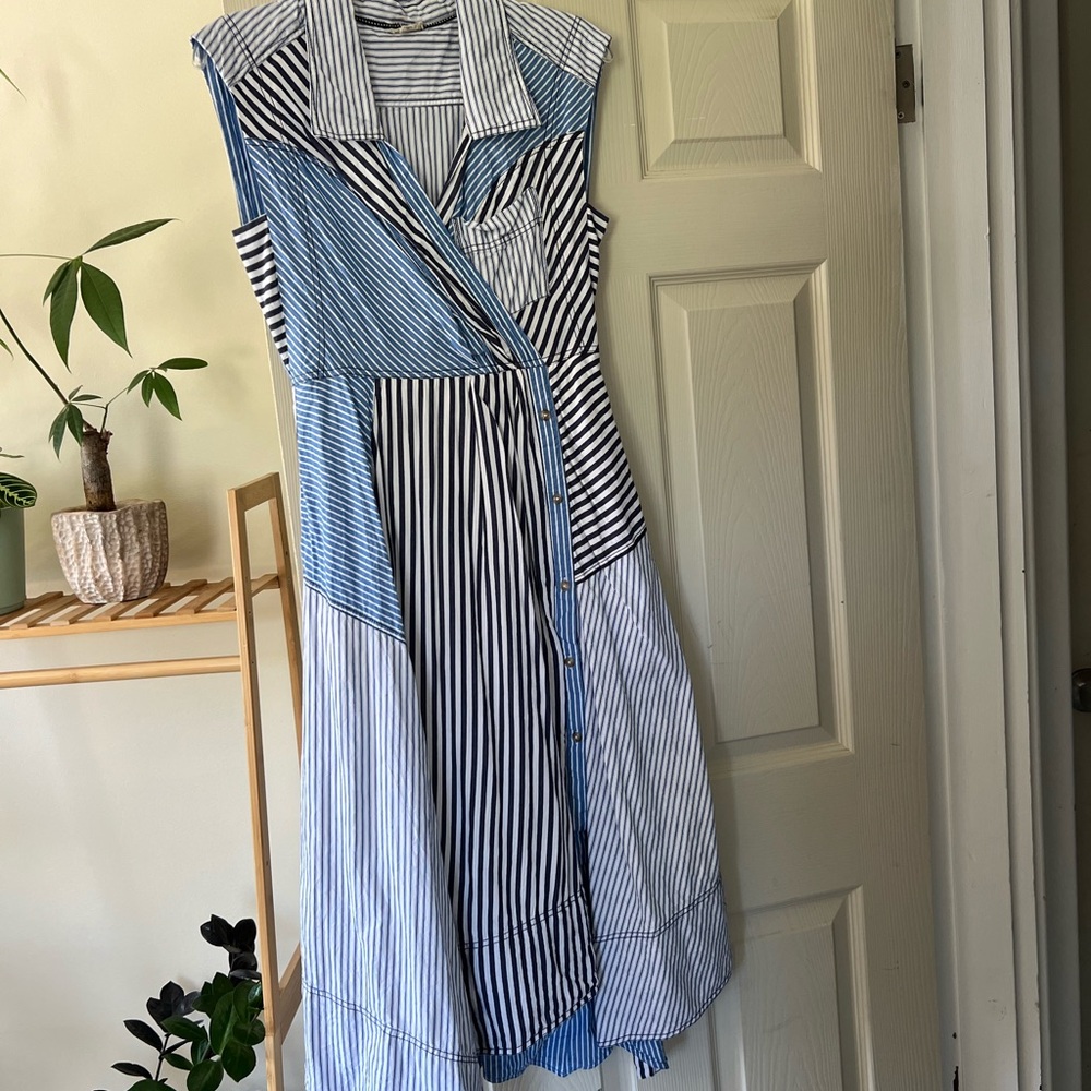 Striped Blue and White Sleeveless Dress